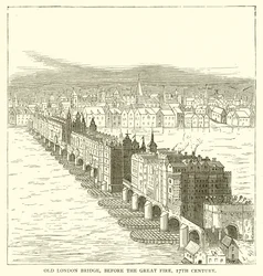 Old London Bridge, before the Great Fire, 17th Century