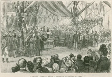 Opening of the new bridge over the River Thames at Putney by the Prince and Princess of Wales