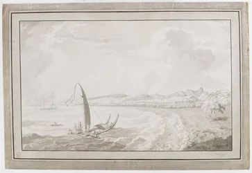 Otahete showing a view out of the Back of Point Venus towards Pithas Long House