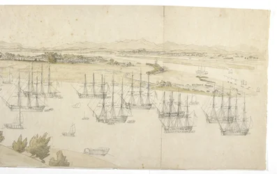 Panorama (Right Half) of Whampoa from Dane Island, with British and American Shipping in the Anchorage