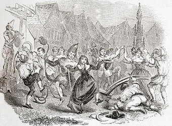 Plough Monday Celebrations, the Dance of Bessie and the Clown, from Old England: A Pictorial Museum, pub. 1847