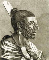 Portrait of Maori Man with Ta Moko Tattoos