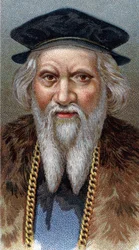 Portrait of Sebastiano Caboto (Sebastian Cabot) (1477-1557) - From series Leaders of Men - Chromolithography - English School, 20th century