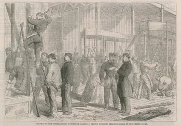 French workmen erecting stands in the French Court