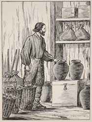 Robinson Crusoe in his storeroom