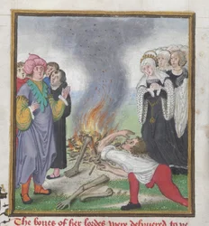 Theseus burning the bodies of the Athenians slain by King Creon of Thebes, from the 