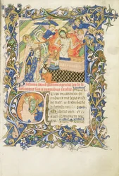 Crowned Figure Supported by Grey Bearded Saint Kneeling Before an Image of Pity, from the Psalter of Humphrey Duke of Gloucester