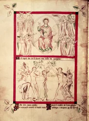 God in a Mandorla Surrounded by Musician Angels, Temptation of Eve (from the Queen Mary Psalter, c.1310-20)