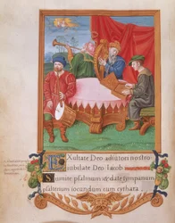 Tudor musicians, from the Psalter of Henry VIII, c.1530-47