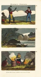 Samuel Hearne Watching a Native American Sword-Swallower, North American Beaver, and Indians Boiling Water in a Wooden Barrel with Hot Stones