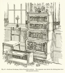 Sectional Bookcase, Globe-Wernicke pattern, the separate case shows the sliding glass door with parallel motion