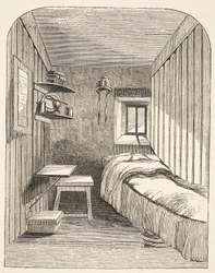 Separate sleeping-cell in one of the new wings of the Female Convict Prison at Brixton, illustration from The Criminal Prisons of London and Scenes from Prison Life by Henry Mayhew and John Binny, pub