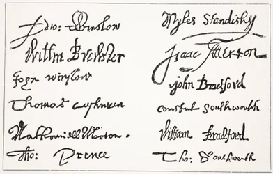 Signatures of the Pilgrim Fathers, illustration from Hutchinson