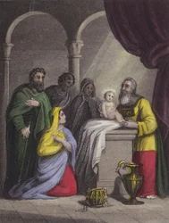 Simeon in his glad arms the child he takes