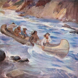 Simon Fraser shooting the rapids of the Fraser River