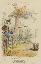 Simple Simon went a fishing, For to catch a whale; All the water he had got, Was in his mother