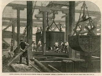 Sinking a cylinder for one of the stone piers