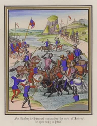 Sir Godfrey De Harcourt encounters the men of Amiens on their way to Paris