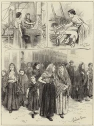 Sketches at a Manchester cotton factory