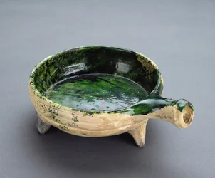 Skillet with Green Glaze and Hollow Handle