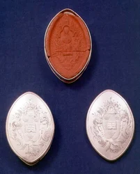 Skippet boxes engraved with coat of arms in rococo cartouches, London, 1740
