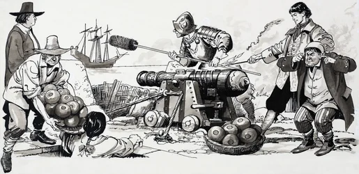 Soldiers Firing a Cannon