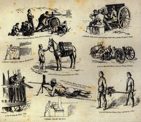 Some varieties of the Nordenfelt gun as now used in the Army and Navy, from The Graphic, 10th April 1886