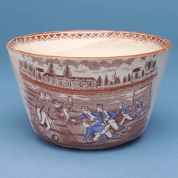 Sugar bowl with transfer print design of an early football match (ceramic)