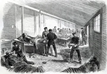 Temporary Field Hospital Behind the Second Prussian Parallel at Dueppel, 1864