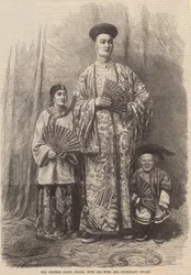 The Chinese Giant, Chang, with his wife and attendant dwarf