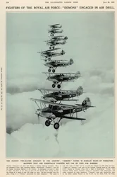 The Fastest Two-Seater Aircraft in the Country: Demons flying in echelon right-up formation, from The Illustrated London News Royal Naval and Military Number, 20th July 1935