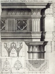 The Gothic Entablature and Capital of the First Order at large, 1741