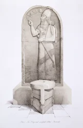The King and Sacrificial Altar, Nimrud (plate 4) from Nineveh and its Remains by Austen Henry Layard published 1849