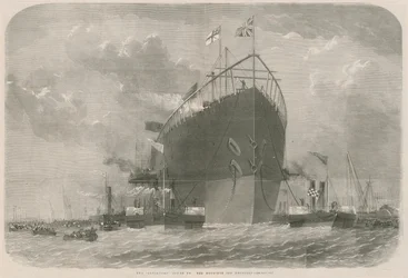 The Leviathan towed to her moorings off Deptford