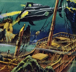 The Nautilus passed over the wrecked hulks of two French galleons