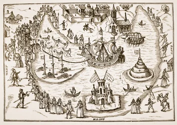 The Pond at Elvetham during Queen Elizabeths visit, from The Honourable Entertainment given to the Queens Majestie in Prgresse at Elvetham in Hampshire by the Right Honble the Earl of Hertford, 1591