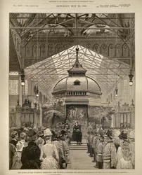 The Queen at the Liverpool Exhibition: Her Majesty Knighting the Mayor of Liverpool on the Dais in the Central Gallery, from The Illustrated London News