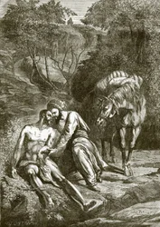 The Samaritan and the wounded man at the wayside