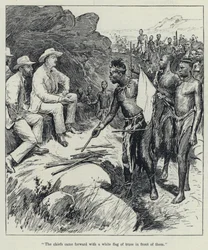 The chiefs came forward with a white flag of truce in front of them