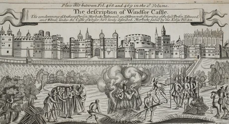 The description of Windsor Castle, illustration from Acts and Monuments by John Foxe, ninth edition, published 1684