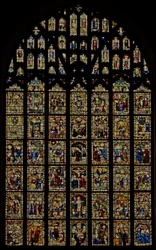 The east window depicting Norwich School glass (C15) Reset panels
