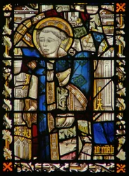 The east window depicting a fragmentary St Stephen