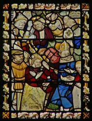 The east window depicting the mocking of Christ