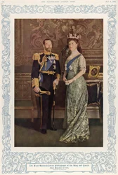 The first natural colour photograph of King George V (1865-1936) and Queen Mary (1867-1953) in 1914, reproduced in The Illustrated London News, 4th May 1935