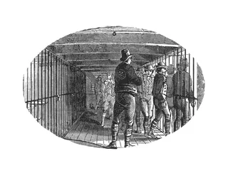 The gallery - cages below decks where prisoners were confined prior to transportation to Australia, illustrated in The Martyrs of Tolpuddle, published by Trades Union Congress, 1934