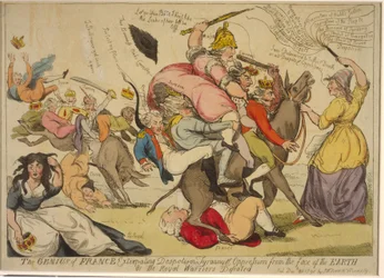 The genius of France extirpating despotism, tyranny and oppression from the face of the earth, Or the royal warriors defeated, 1792