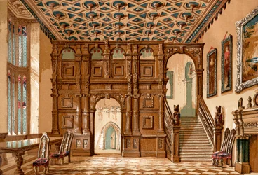 The Interior of Methley Hall, Yorkshire, England before its demolition in 1963, from Old England: A Pictorial Museum, published 1847