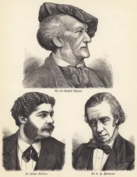 The late Richard Wagner, Sir Arthur Sullivan, Sir G A Macfarren (engraving)