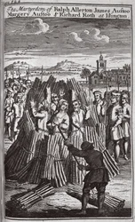 The Martyrdom of Ralph Allerton, James Austoo, Margery Austoo, and Richard Roth at Islington, Illustration from 