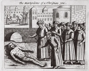 The martyrdom of a Christian Jew, illustration from Acts and Monuments by John Foxe, ninth edition, published 1684